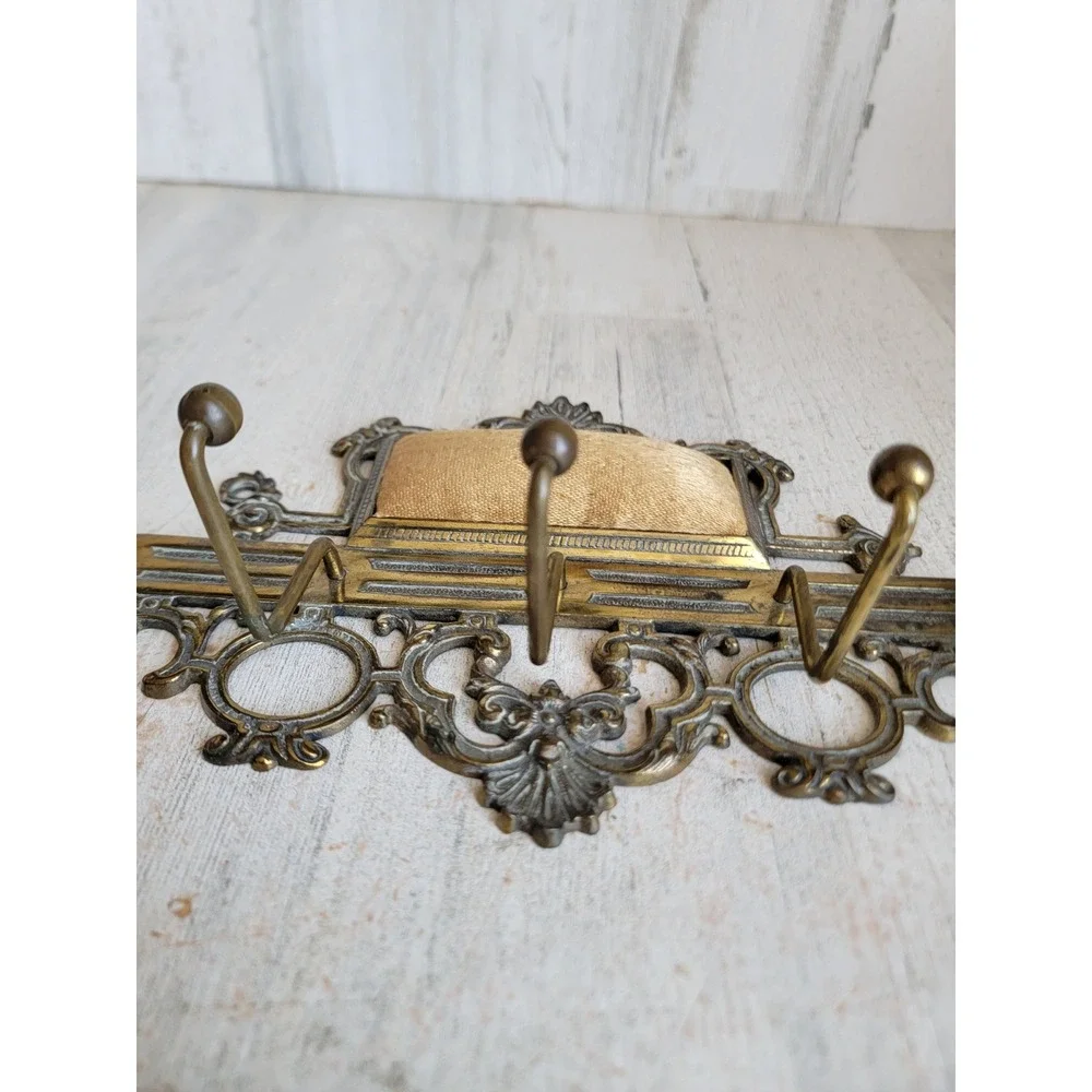 Vintage antique brass? wall hanging hook coat tie gilded rack metal wall